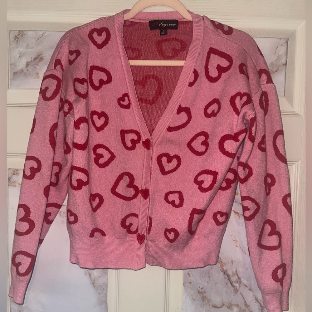 32 Degrees Pink and Red Heart Cardigan
